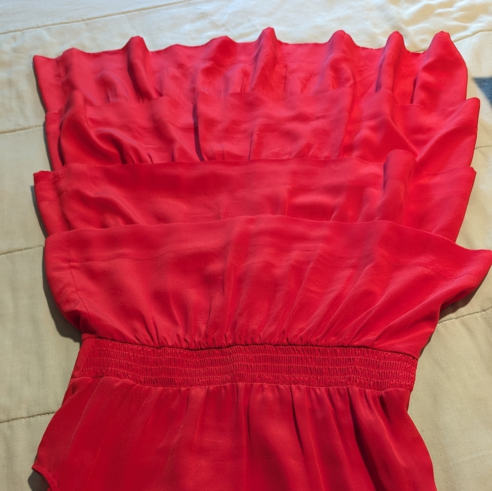 Anthropologie Girls From Savoy Red 100% Silk Tiered Ruffle Party Cocktail Dress - Picture 14 of 16